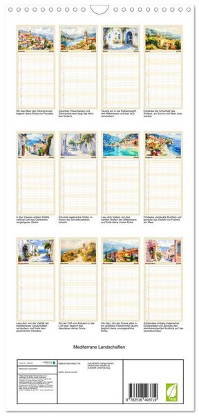 Produktbild: Familienplaner 2026 - Mediterrane Landschaften mit 5 Spalten (Wandkalender, 21 x 45 cm) CALVENDO