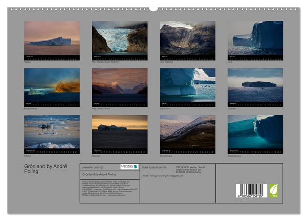 Produktbild: Gr&ouml;nland by Andr&eacute; Poling (hochwertiger Premium Wandkalender 2026 DIN A2 quer), Kunstdruck in Hochglanz
