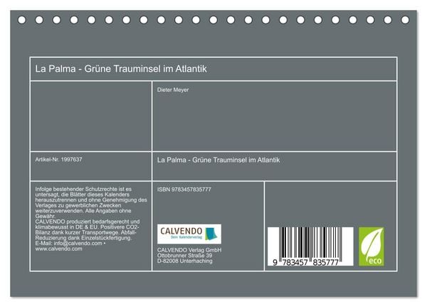 Produktbild: La Palma - Gr&uuml;ne Trauminsel im Atlantik (Tischkalender 2026 DIN A5 quer), CALVENDO Monatskalender