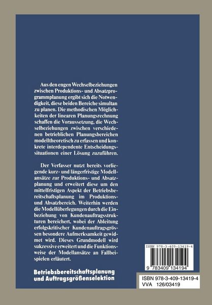 Produktbild: Betriebsbereitschaftsplanung und Auftragsgr&ouml;&szlig;enselektion