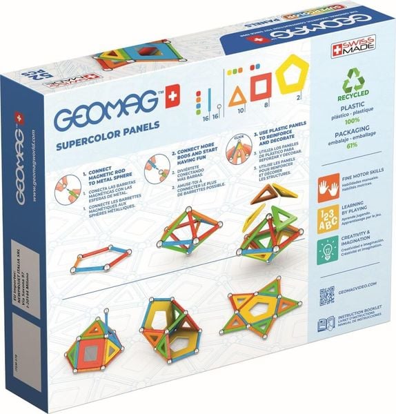 Produktbild: Invento 507058 - Geomag Classic Supercolor Panels Recycled 52 pcs, Magnetischer Baukasten, Magnetspielzeuge