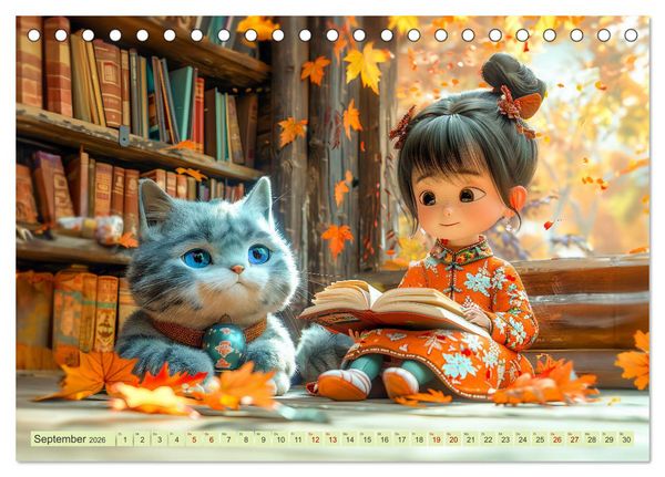 Produktbild: Lina und die Katzen - Magische Abenteuer in niedlichen Szenen (Tischkalender 2026 DIN A5 quer), CALVENDO Monatskalender