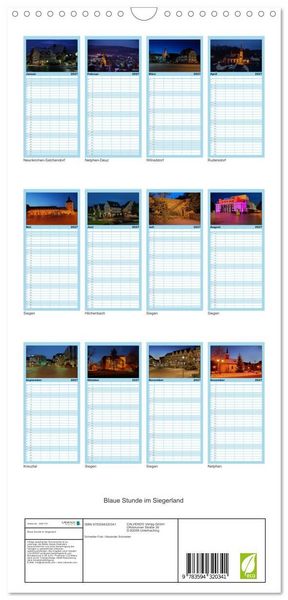 Produktbild: Familienplaner 2027 - Blaue Stunde im Siegerland mit 5 Spalten (Wandkalender, 21 x 45 cm) CALVENDO