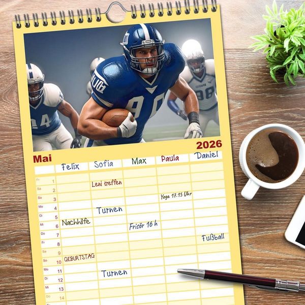 Produktbild: Familienplaner 2026 - American Football - im Team zum Sieg mit 5 Spalten (Wandkalender, 21 x 45 cm) CALVENDO