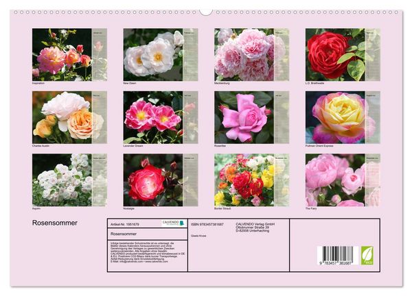 Produktbild: Rosensommer (hochwertiger Premium Wandkalender 2026 DIN A2 quer), Kunstdruck in Hochglanz