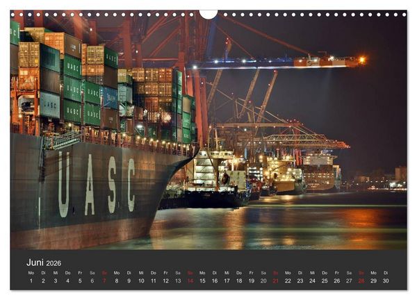 Produktbild: Hamburger Hafen bei Nacht (Wandkalender 2026 DIN A3 quer), CALVENDO Monatskalender