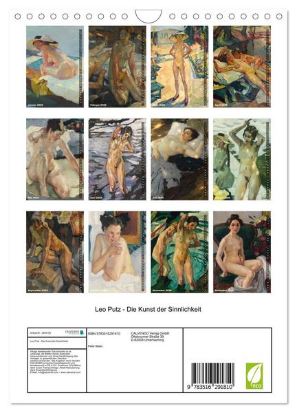 Produktbild: Leo Putz - Die Kunst der Sinnlichkeit (Wandkalender 2026 DIN A4 hoch), CALVENDO Monatskalender