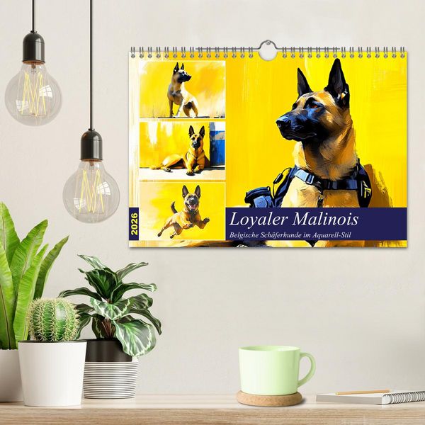 Produktbild: Loyaler Malinois. Belgische Sch&auml;ferhunde im Aquarell-Stil (Wandkalender 2026 DIN A4 quer), CALVENDO Monatskalender