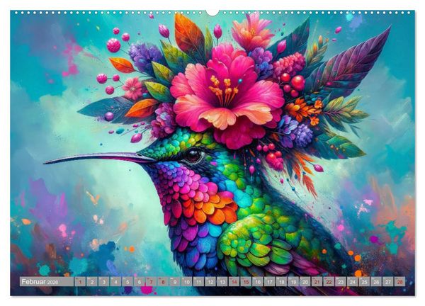 Produktbild: Blumige Vogelportr&auml;ts (hochwertiger Premium Wandkalender 2026 DIN A2 quer), Kunstdruck in Hochglanz