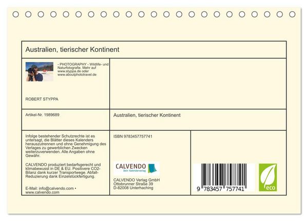 Produktbild: Australien, tierischer Kontinent (Tischkalender 2026 DIN A5 quer), CALVENDO Monatskalender