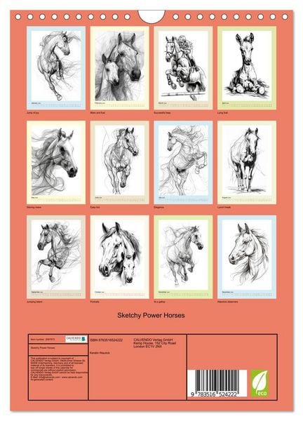 Produktbild: Sketchy Power Horses (Wall Calendar 2026 DIN A4 portrait), CALVENDO 12 Month Wall Calendar