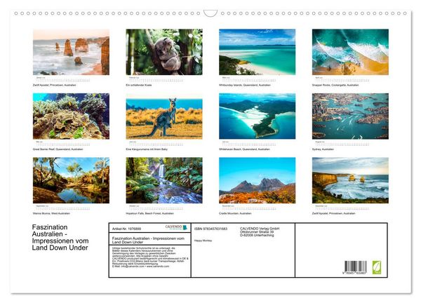 Produktbild: Faszination Australien - Impressionen vom Land Down Under (Wandkalender 2026 DIN A2 quer), CALVENDO Monatskalender