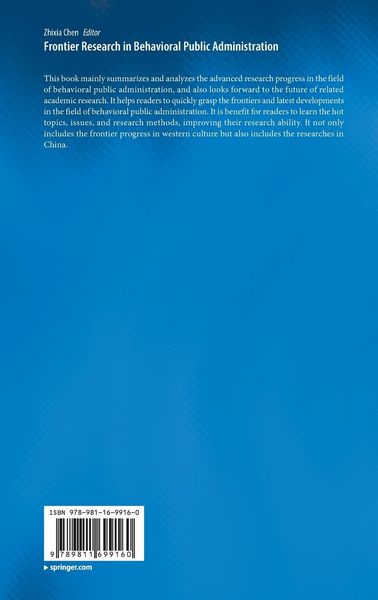 Produktbild: Frontier Research in Behavioral Public Administration