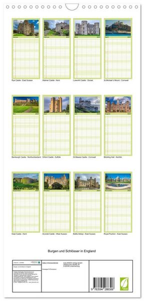 Produktbild: Familienplaner 2027 - Burgen und Schl&ouml;sser in England mit 5 Spalten (Wandkalender, 21 x 45 cm) CALVENDO