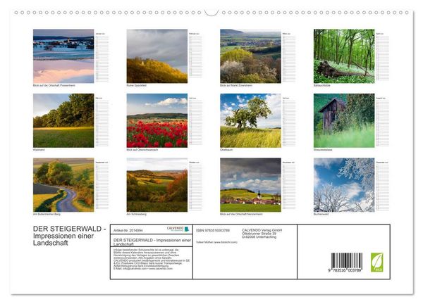 Produktbild: DER STEIGERWALD - Impressionen einer Landschaft (hochwertiger Premium Wandkalender 2026 DIN A2 quer), Kunstdruck in Hochglanz
