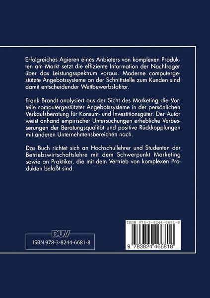 Produktbild: Computergest&uuml;tzte Angebotssysteme in der pers&ouml;nlichen Verkaufsberatung