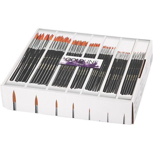 Produktbild: Creativ Company Gold Line Pinsel, Nr. 1+2+4+8+12+18+22, L 17-21 cm, B 1-7 mm, rund, 7x12 Stk