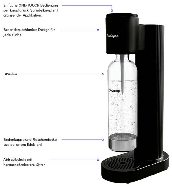 Produktbild: SODAPOP Wassersprudler Cooper Pro, schwarz, 1x 850ml PET-Flasche