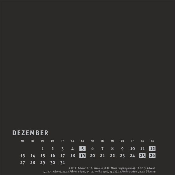 Produktbild: Premium-Bastelkalender schwarz klein 2027