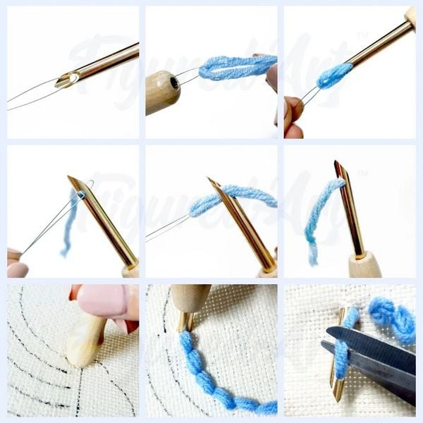 Produktbild: Punch Needle Figured'Art 20x20 cm Orca im Meer, DIY Stickerei mit Nadel und Wolle