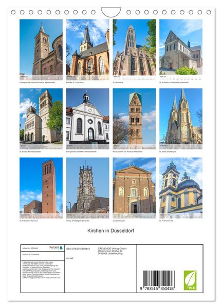 Produktbild: Kirchen in D&uuml;sseldorf (Wandkalender 2026 DIN A4 hoch), CALVENDO Monatskalender