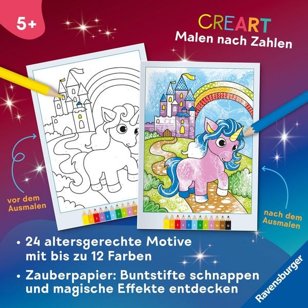 Produktbild: CreArt Malen nach Zahlen ab 5 - Zauberpapier: Einhorn Zauber