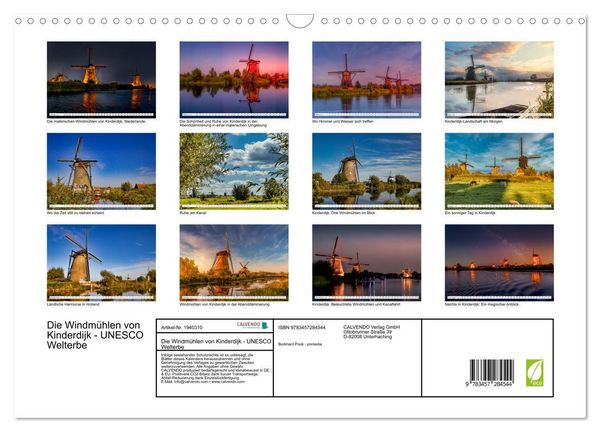 Produktbild: Die Windm&uuml;hlen von Kinderdijk - UNESCO Welterbe (Wandkalender 2026 DIN A3 quer), CALVENDO Monatskalender