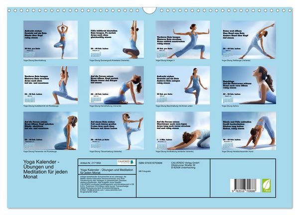Produktbild: Yoga Kalender - &Uuml;bungen und Meditation f&uuml;r jeden Monat (Wandkalender 2026 DIN A3 quer), CALVENDO Monatskalender