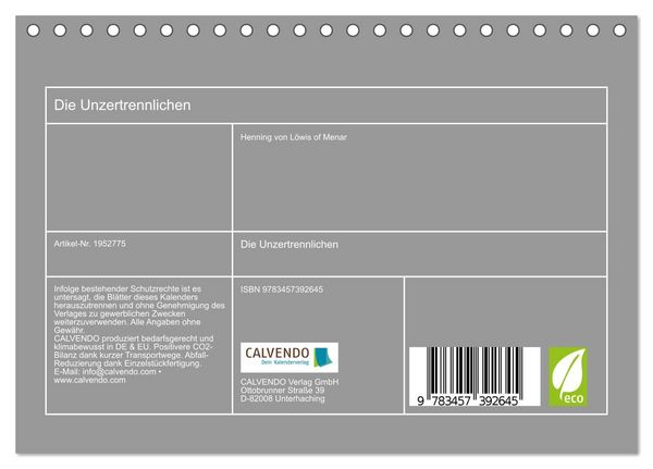 Produktbild: Die Unzertrennlichen (Tischkalender 2026 DIN A5 quer), CALVENDO Monatskalender