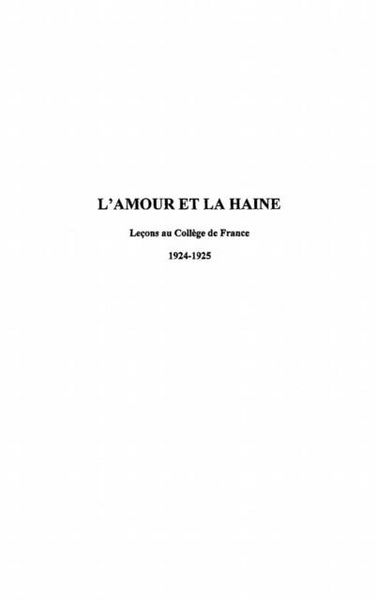 Produktbild: L'amour et la haine