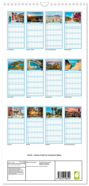 Produktbild: Familienplaner 2026 - Korfu - Gr&uuml;ne Insel im Ionischen Meer mit 5 Spalten (Wandkalender, 21 x 45 cm) CALVENDO