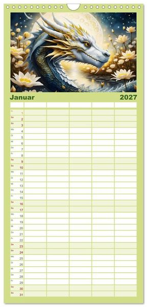 Produktbild: Familienplaner 2027 - Drachen - Mystische Wesen mit 5 Spalten (Wandkalender, 21 x 45 cm) CALVENDO