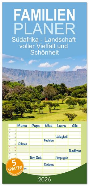 Produktbild: Familienplaner 2026 - S&uuml;dafrika - Landschaft voller Vielfalt und Sch&ouml;nheit mit 5 Spalten (Wandkalender, 21 x 45 cm) CALVENDO