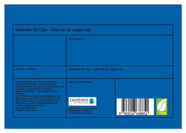 Produktbild: Kalender f&uuml;r Opa - Was ich dir sagen will (Tischkalender 2026 DIN A5 quer), CALVENDO Monatskalender