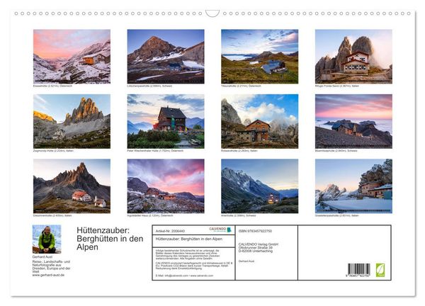 Produktbild: H&uuml;ttenzauber: Bergh&uuml;tten in den Alpen (Wandkalender 2026 DIN A2 quer), CALVENDO Monatskalender