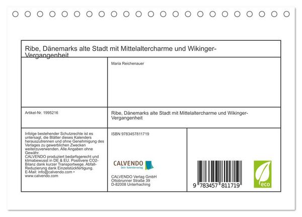 Produktbild: Ribe, D&auml;nemarks alte Stadt mit Mittelaltercharme und Wikinger-Vergangenheit (Tischkalender 2026 DIN A5 quer), CALVENDO Monatskalender