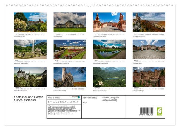 Produktbild: Schl&ouml;sser und G&auml;rten S&uuml;ddeutschland (hochwertiger Premium Wandkalender 2026 DIN A2 quer), Kunstdruck in Hochglanz
