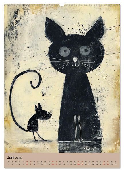 Produktbild: Lustige Katzen-Karikaturen - Minimalistischer Spa&szlig; mit Maus, Vogel und Co (hochwertiger Premium Wandkalender 2026 DIN A2 hoch), Kunstdruck in Hochglanz