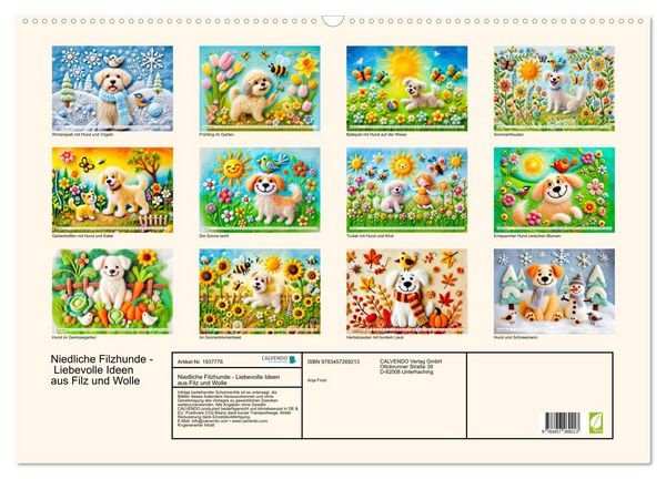 Produktbild: Niedliche Filzhunde - Liebevolle Ideen aus Filz und Wolle (Wandkalender 2026 DIN A2 quer), CALVENDO Monatskalender