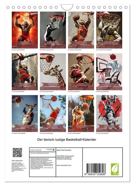 Produktbild: Der tierisch lustige Basketball-Kalender (Wandkalender 2026 DIN A4 hoch), CALVENDO Monatskalender