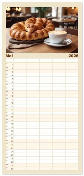 Produktbild: Familienplaner 2026 - Tierische Croissants mit 5 Spalten (Wandkalender, 21 x 45 cm) CALVENDO