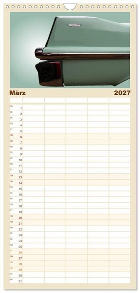 Produktbild: Familienplaner 2027 - American Dream: Heckflossen-Ikonen mit 5 Spalten (Wandkalender, 21 x 45 cm) CALVENDO
