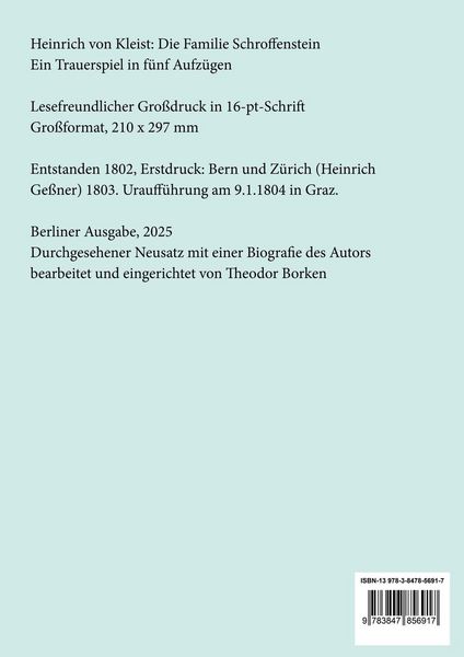 Produktbild: Die Familie Schroffenstein (Gro&szlig;druck)