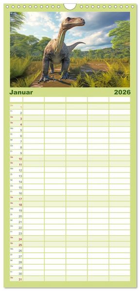 Produktbild: Familienplaner 2026 - Urzeittiere - KI-Fantasiebilder mit 5 Spalten (Wandkalender, 21 x 45 cm) CALVENDO