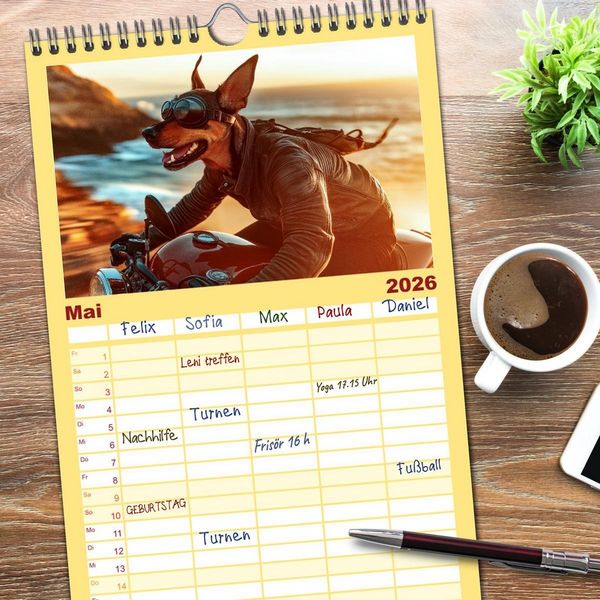 Produktbild: Familienplaner 2026 - S&uuml;&szlig;e Hunde cruisen - durch das Jahr mit dem Hundekalender mit 5 Spalten (Wandkalender, 21 x 45 cm) CALVENDO
