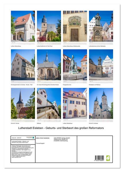 Produktbild: Lutherstadt Eisleben - Geburts- und Sterbeort des gro&szlig;en Reformators (Wandkalender 2026 DIN A2 hoch), CALVENDO Monatskalender