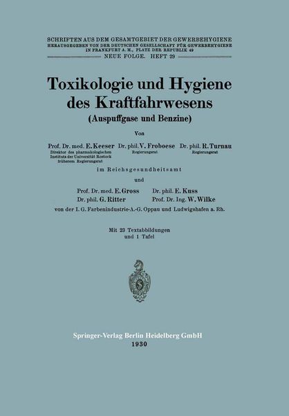 Produktbild: Toxikologie und Hygiene des Kraftfahrwesens (Auspuffgase und Benzine)