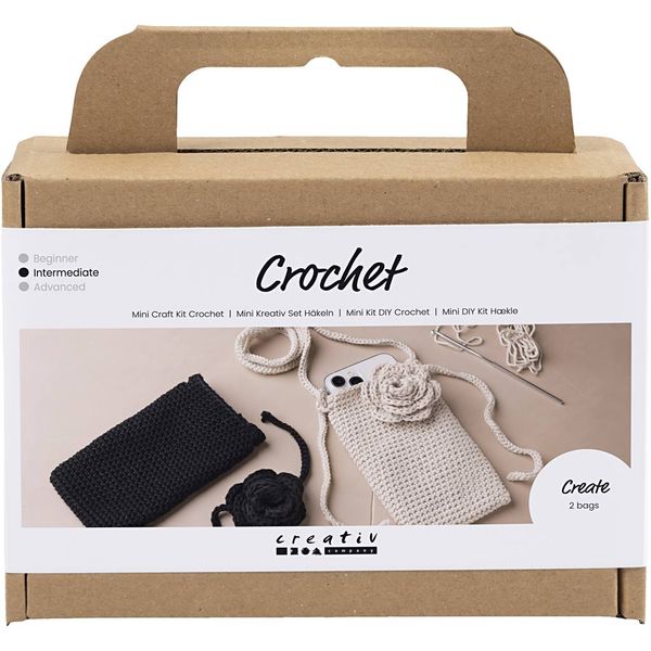 Produktbild: Creativ Company DIY Sets Stricken & H&auml;keln Mini Kreativ Set H&auml;keln, Tasche mit Rose, Kreativ Box