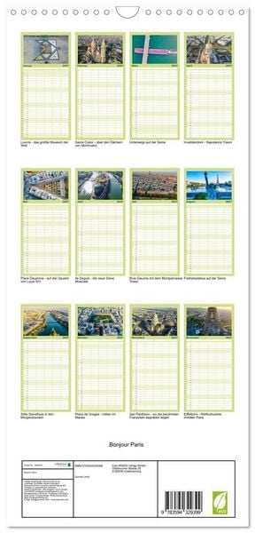 Produktbild: Familienplaner 2027 - Bonjour Paris mit 5 Spalten (Wandkalender, 21 x 45 cm) CALVENDO