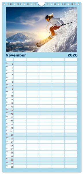 Produktbild: Familienplaner 2026 - Skifahren - endlich Schnee mit 5 Spalten (Wandkalender, 21 x 45 cm) CALVENDO